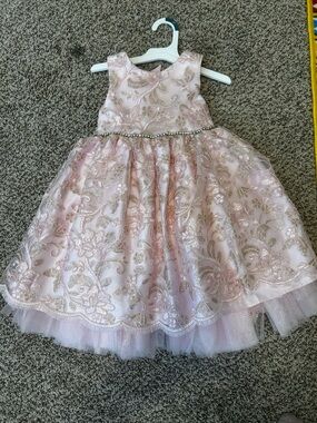 American Princess Pink and Gold Floral Embroidered Party Dress